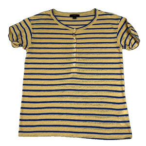 J. Crew Factory Yellow and Blue Striped Henley Top